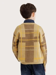 Niños Cárdigan con patrón de cuadros de hombros caídos - Multicolor - Ver 2