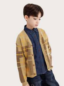 Niños Cárdigan con patrón de cuadros de hombros caídos - Multicolor - Ver 4