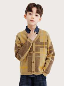 Niños Cárdigan con patrón de cuadros de hombros caídos - Multicolor - Ver 3