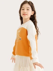 女孩1入組卡通和字母圖案雙色運動衫 - 彩色 - 查看 3