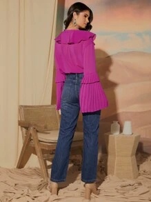 SHEIN Privé Ruffle Trim Flounce Sleeve Blouse - Purple - View 2