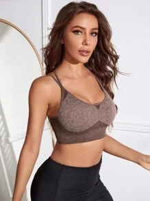 後背綁帶運動型胸罩 - 摩卡棕 - 查看 5