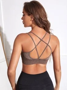 後背綁帶運動型胸罩 - 摩卡棕 - 查看 6