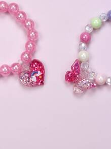 5pcs/Set Girls' Butterfly & Heart Charm Beaded Bracelet Jewelry Set, Random Color, Children Gift