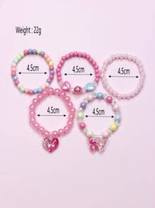 5pcs/Set Girls' Butterfly & Heart Charm Beaded Bracelet Jewelry Set, Random Color, Children Gift