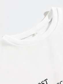 SHEIN EZwear Slogan & Mountain Print Thermal Pullover - White - View 7