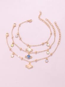 3pcs/Set Girls' Planet & Star Oil Drop Chain Bracelets, Asymmetrical Handmade - Multicolor - View 3