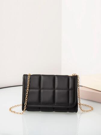 迷你幾何絎縫鏈條斜挎包搭扣黑色錢包度假女士、青少年女孩、學生、青少年可愛柔軟小號斜挎包女式手機錢包錢包手拿包帶信用卡槽