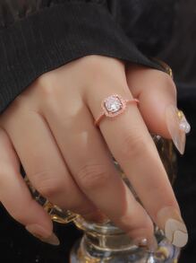 方晶鋯石裝飾戒指 - 玫瑰金 - 查看 3