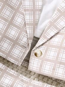 SHEIN 小女童格紋印花西裝領西裝外套和吊帶上衣和半身裙