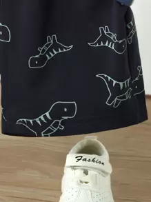 SHEIN 年轻男孩卡通恐龙 T 恤搭配运动短裤男童恐龙衣服男童短裤套装口袋男婴套装 - 彩色 - 查看 7