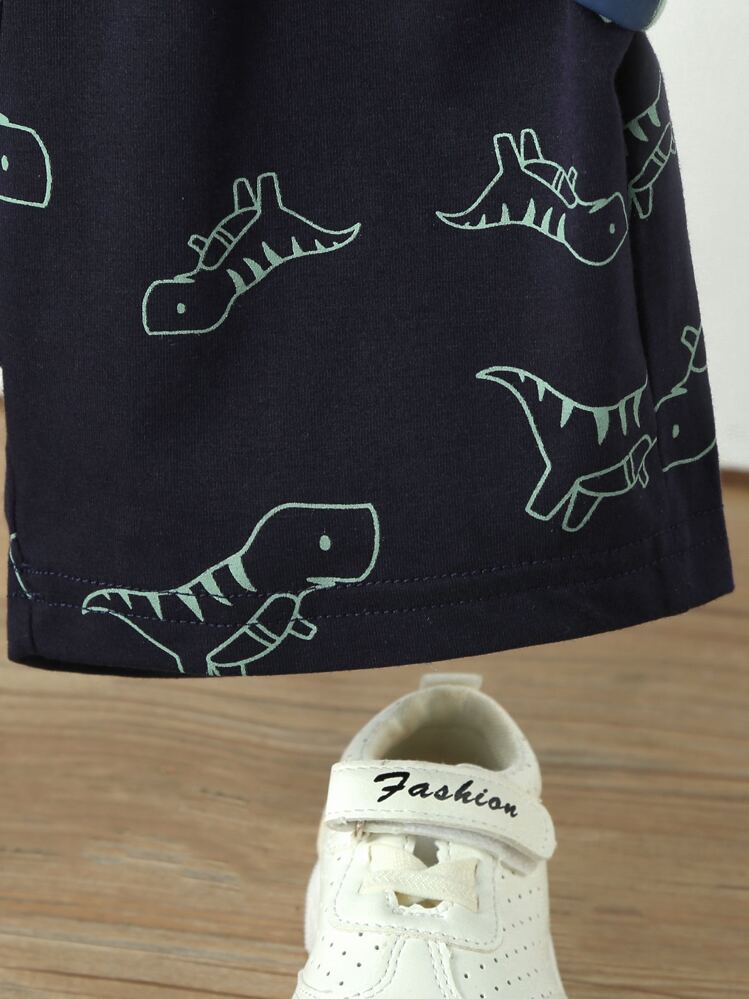 SHEIN Young Boy Cartoon Dinosaur Tee With Track Shorts Boys Dinosaur Clothesbaby Boy Short Setspocket Baby Boys Sets - Multicolor - View 7