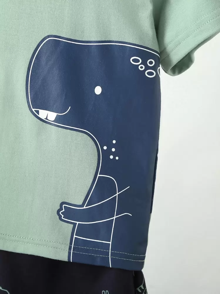 SHEIN Young Boy Cartoon Dinosaur Tee With Track Shorts Boys Dinosaur Clothesbaby Boy Short Setspocket Baby Boys Sets - Multicolor - View 8