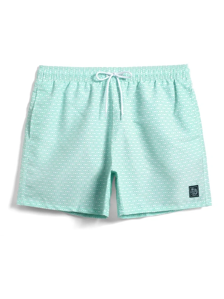 Manfinity Men Allover Geo Print Drawstring Waist Swim Trunks - Mint Blue - View 6