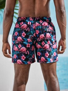 Manfinity Swimmode Men Flamingo Print Swim Trunks - Multicolor - View 2