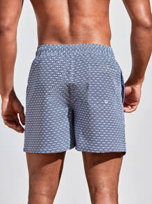 Horizaway Men Allover Geo Print Drawstring Waist Swim Trunks,Hawaiian