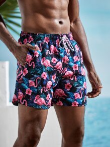 Manfinity Swimmode Men Flamingo Print Swim Trunks - Multicolor - View 4