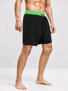 Manfinity Shorts de natación de cintura con cordón con estampado de letra con forro de compresión - Negro - Ver 3