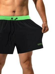 Manfinity Shorts de natación de cintura con cordón con estampado de letra con forro de compresión - Negro - Ver 5