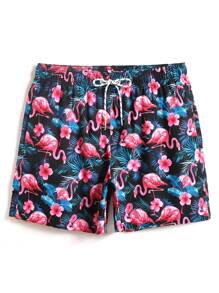Manfinity Swimmode Men Flamingo Print Swim Trunks - Multicolor - View 6
