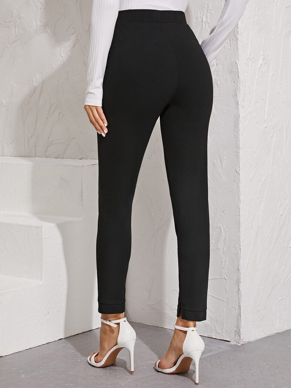 Women's High Waist Skinny Black Pants, Elastic Fabric Formal Trousers For Business, Casual Wear, Office Attire, Autumn/Winter