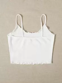 SHEIN EZwear Lettuce Trim Rib-knit Crop Cami Top - White - View 2