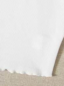 SHEIN EZwear Lettuce Trim Rib-knit Crop Cami Top - White - View 3