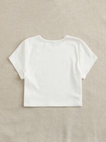 SHEIN EZwear 素色羅紋針織短版T恤 - 白色 - 查看 2