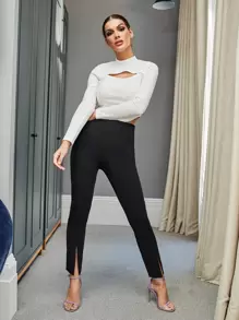 Firerie Zip Detail Split Hem Comfy Pants - Black - View 4