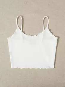 SHEIN EZwear Lettuce Trim Rib-knit Crop Cami Top - White - View 5