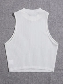 SHEIN EZwear 素色短版羅紋針織背心上衣 - 白色 - 查看 2