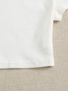 SHEIN EZwear 素色羅紋針織短版T恤 - 白色 - 查看 4