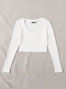 Muchica V Neck Rib-knit Crop Top - White - View 5