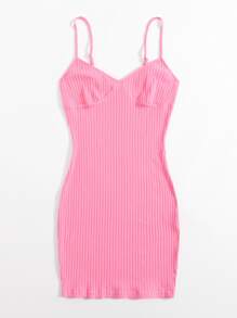 Muchica Solid Rib-knit Bodycon Dress - Pink - View 4