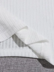 SHEIN EZwear 素色短版羅紋針織背心上衣 - 白色 - 查看 5