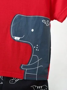 SHEIN Young Boy Cartoon Dinosaur Tee With Track Shorts - Multicolor - View 8