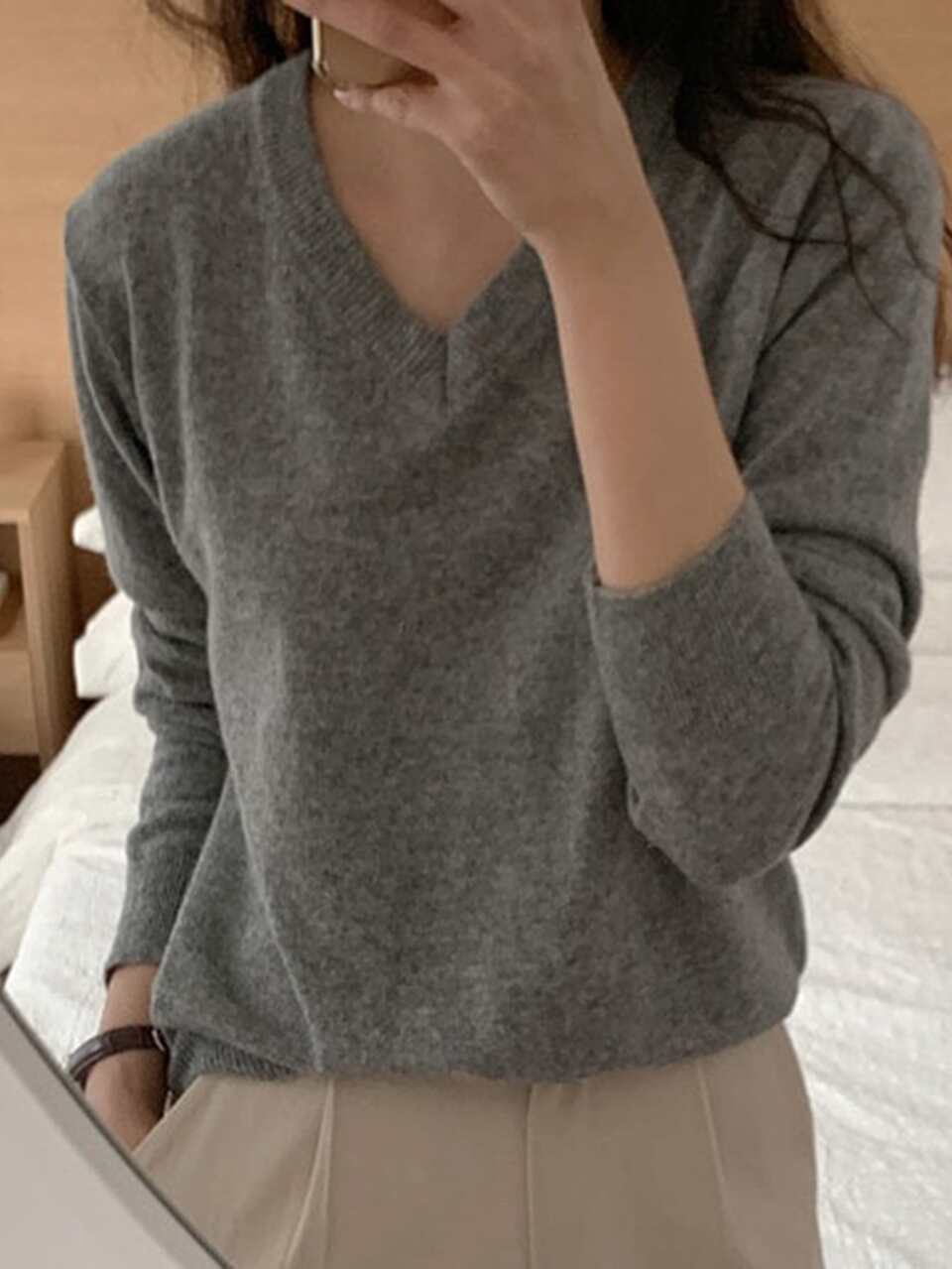 Solid V Neck Sweater