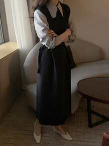 DAZY Solid Belted Tank Dress Without Shirt,Fall Clothes - Black - View 7