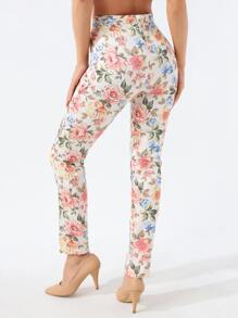 EURMUSE All Over Floral Print Split Hem Pants - Multicolor - View 2