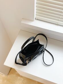 Bolsa cuadrada mini de galleta en relieve con accesorio de bolso - Negro - Ver 3