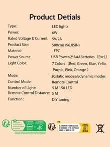 1入組5m150LED44鍵遠程受控智能RGB燈條適合派對,氛圍,和房間裝修 - 彩色 - 查看 8