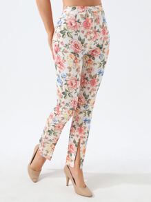 EURMUSE All Over Floral Print Split Hem Pants - Multicolor - View 5