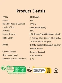 1入組5m150LED20鍵遙控音樂同步RGB智能燈條適用於房間和派對環境裝飾用品