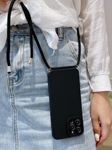 kordonlu düz renk telefon kılıfı - màu đen - Xem 1