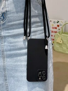 kordonlu düz renk telefon kılıfı - màu đen - Xem 2