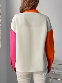 SHEIN LUNE 撞色落肩袖翻蓋口袋襯衫 - 彩色 - 查看 2
