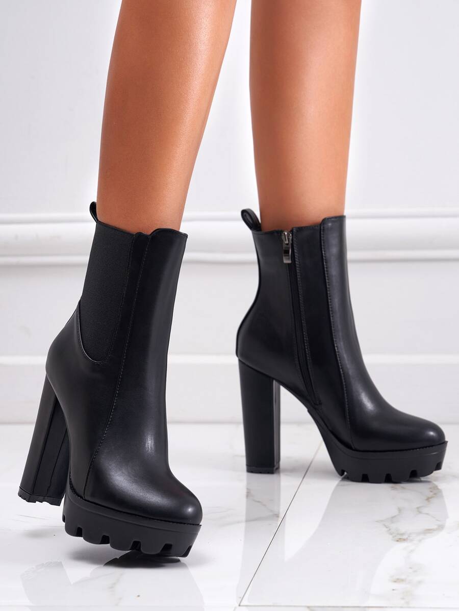 Giày bốt cao gót đế xuồng, màu trơn thời trang thu đông đa năng dành cho nữ - màu đen - Xem 1
