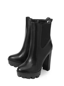 Giày bốt cao gót đế xuồng, màu trơn thời trang thu đông đa năng dành cho nữ - màu đen - Xem 4