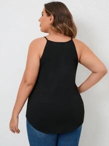 SHEIN LUNE Plus Cut Out Crisscross Solid Cami Top - Black - View 2