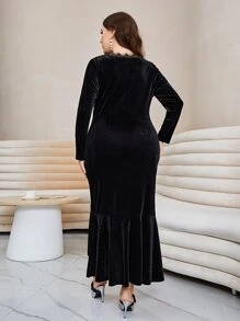 Modelyn Plus Asymmetrical Ruffle Hem Velvet Dress - Black - View 2